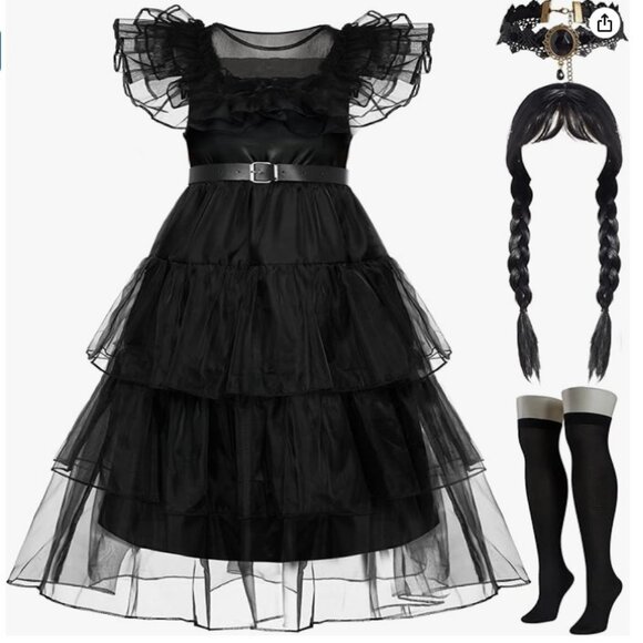 Spooktacular Creations Wednesday Rave'n Dress Costume Girls Size S (5-7 Years)